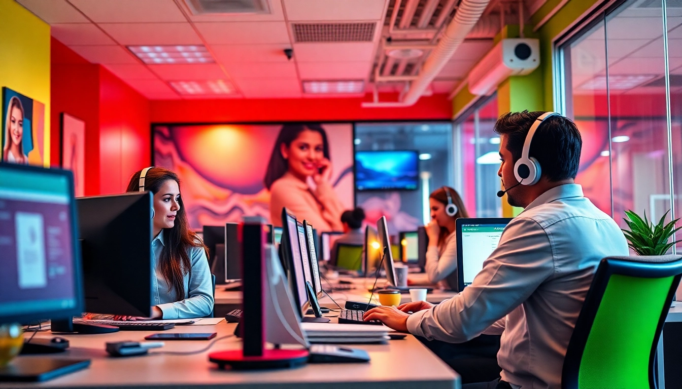 Highlighting the dynamic workspace of Tijuana call centers with agents actively engaged on professional calls.