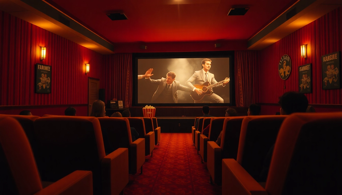 Watch thrilling top movie reviews in a vintage theater filled with excited audience.