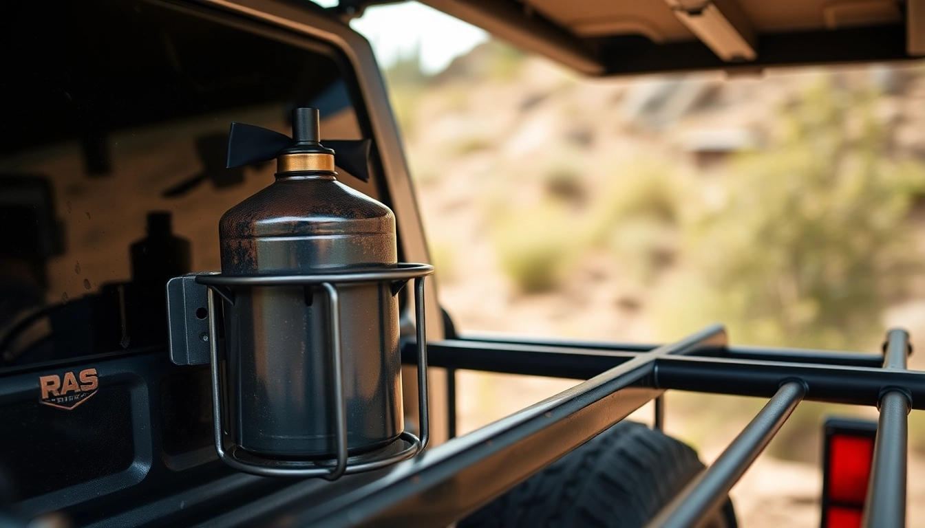 Secure a gas bottle holder on a vehicle rack, demonstrating its strength and outdoor suitability.