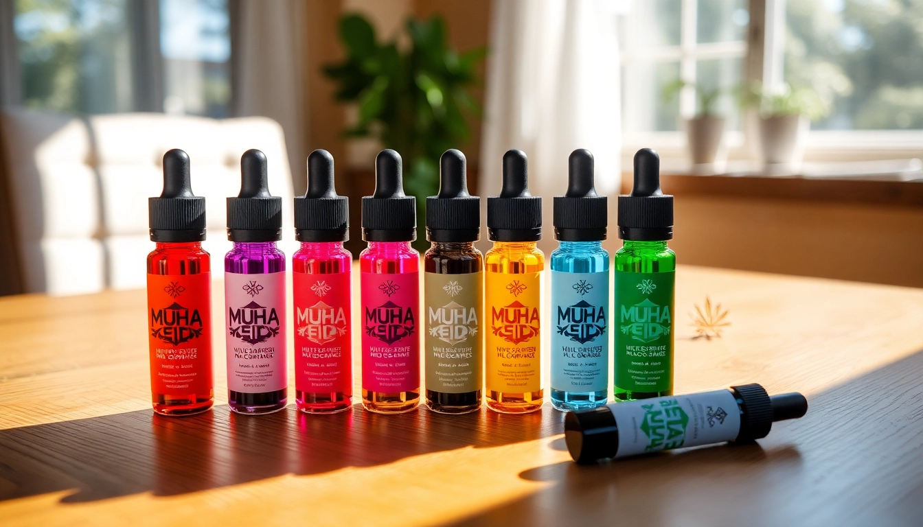 Shop premium Muha Meds 2g live resin cartridges for sale featuring rich colors and unique designs on a wooden table.