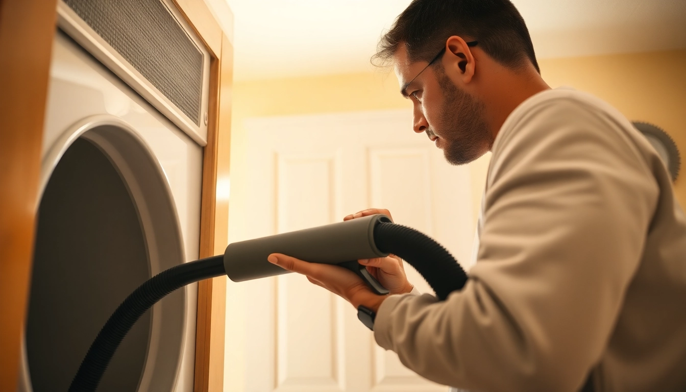 Technician performing dryer vent cleaning salt lake city with specialized equipment for efficient results.