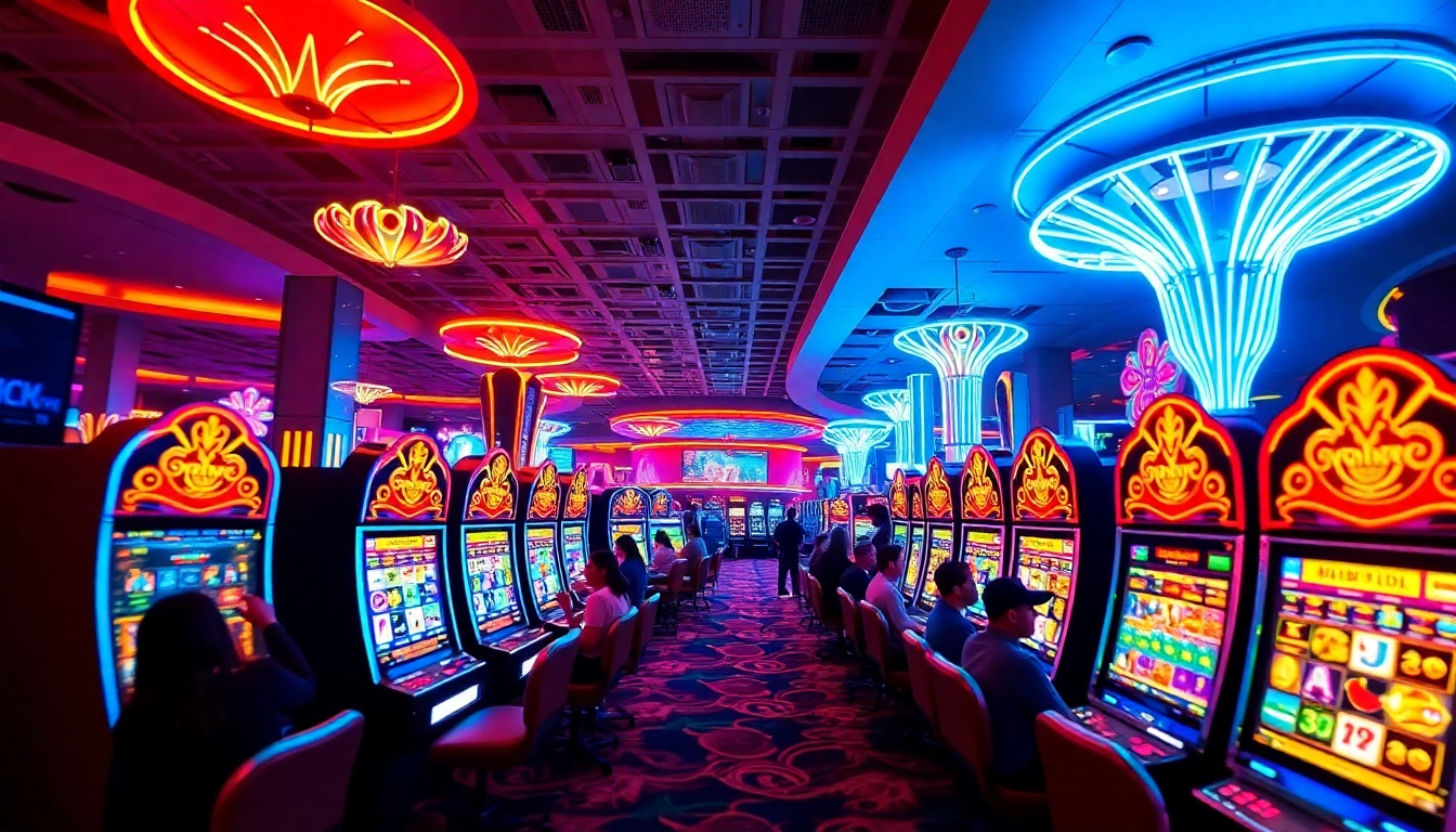 Experience the excitement of ทางเข้าpg with vibrant slot machines in a lively casino setting.