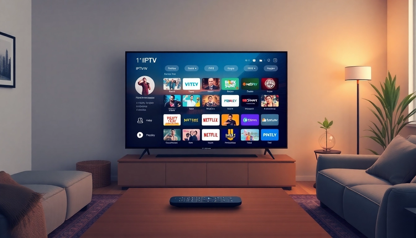 Experience premium abonnement iptv with a sleek streaming setup showcasing vibrant channels on a modern TV.