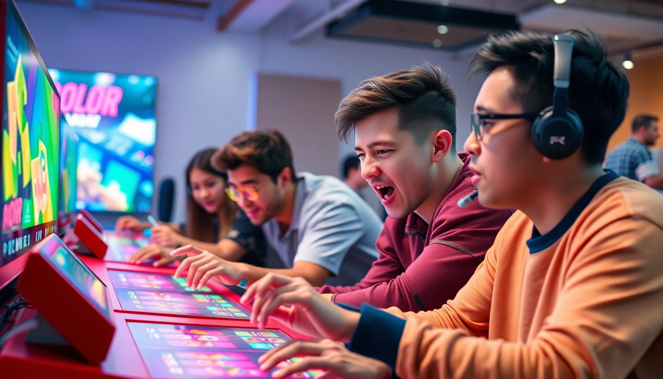 Players immersed in a thrilling color prediction game, showcasing excitement and vibrant colors.