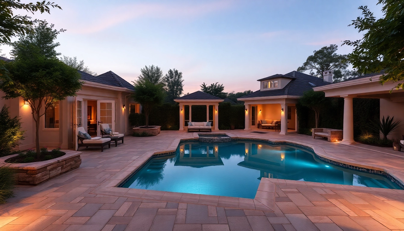 Create a stunning hardscape & pools area with elegant lighting and lush landscaping.