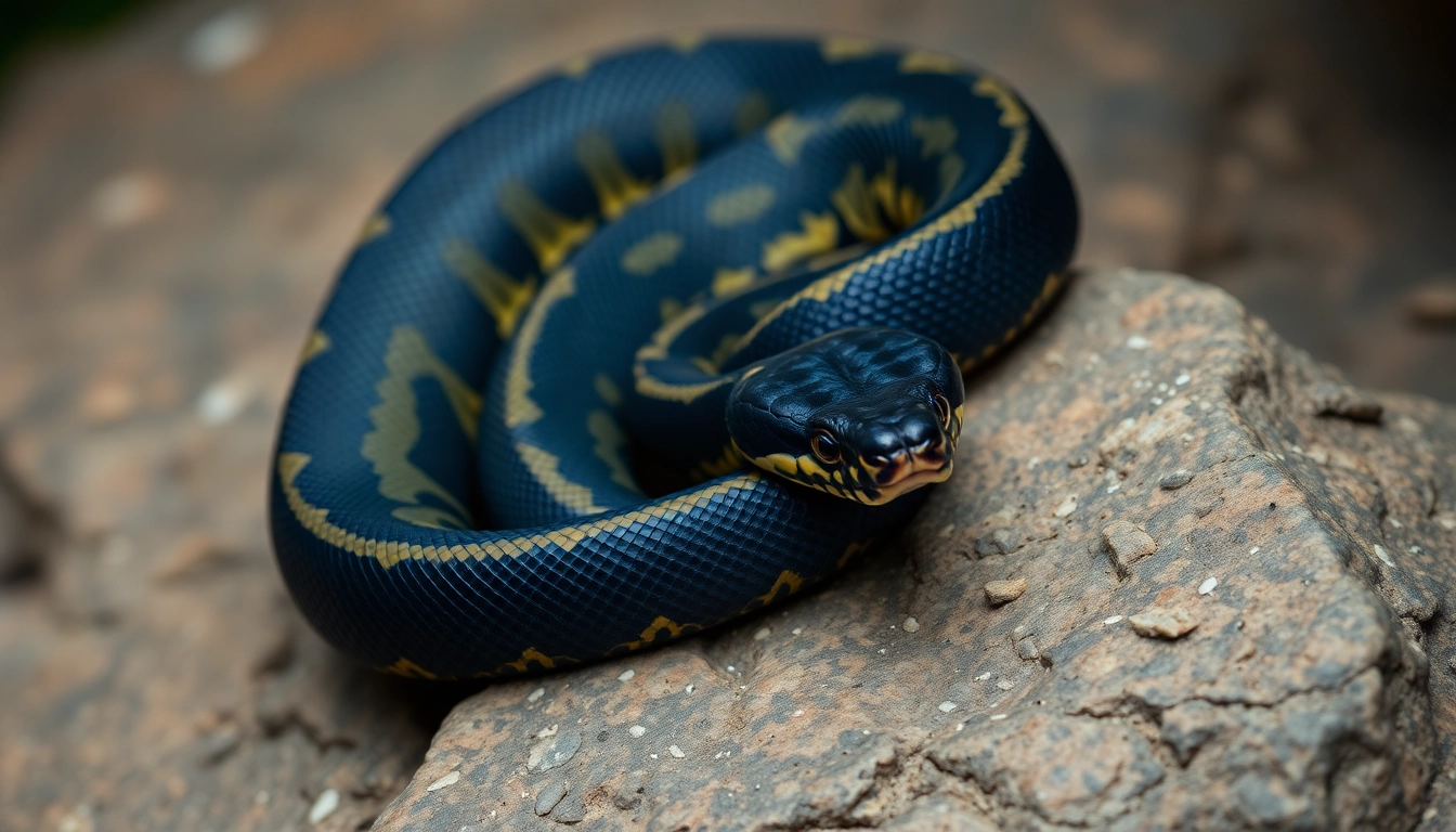 Captivating black ball python for sale​ showcasing glossy scales in a natural setting.