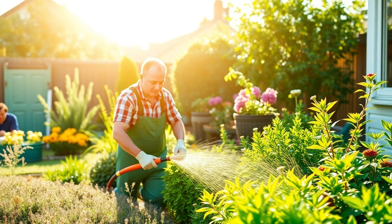 Providing a garden maintenance service with expert care and vibrant plants in a sunny garden.