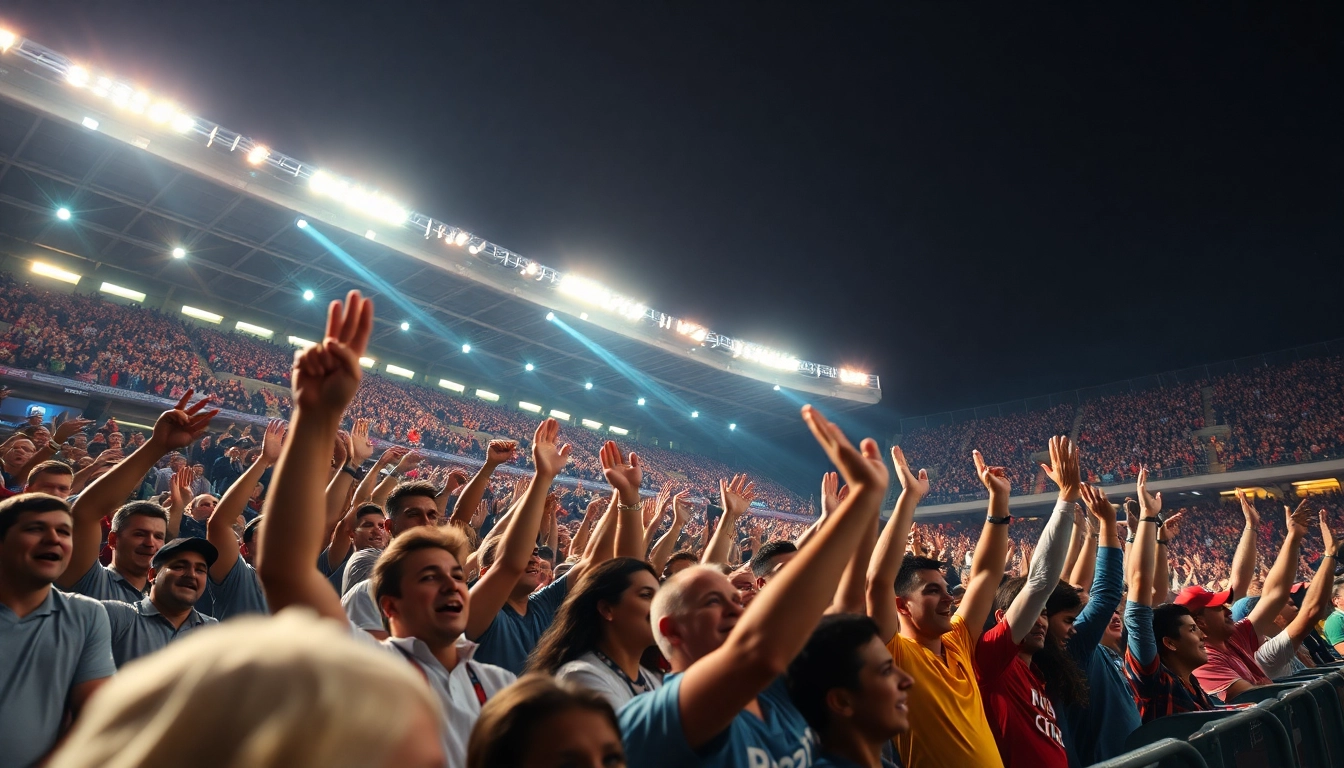 Exciting atmosphere at a live match for เว็บดูบอล fans cheering for their teams.