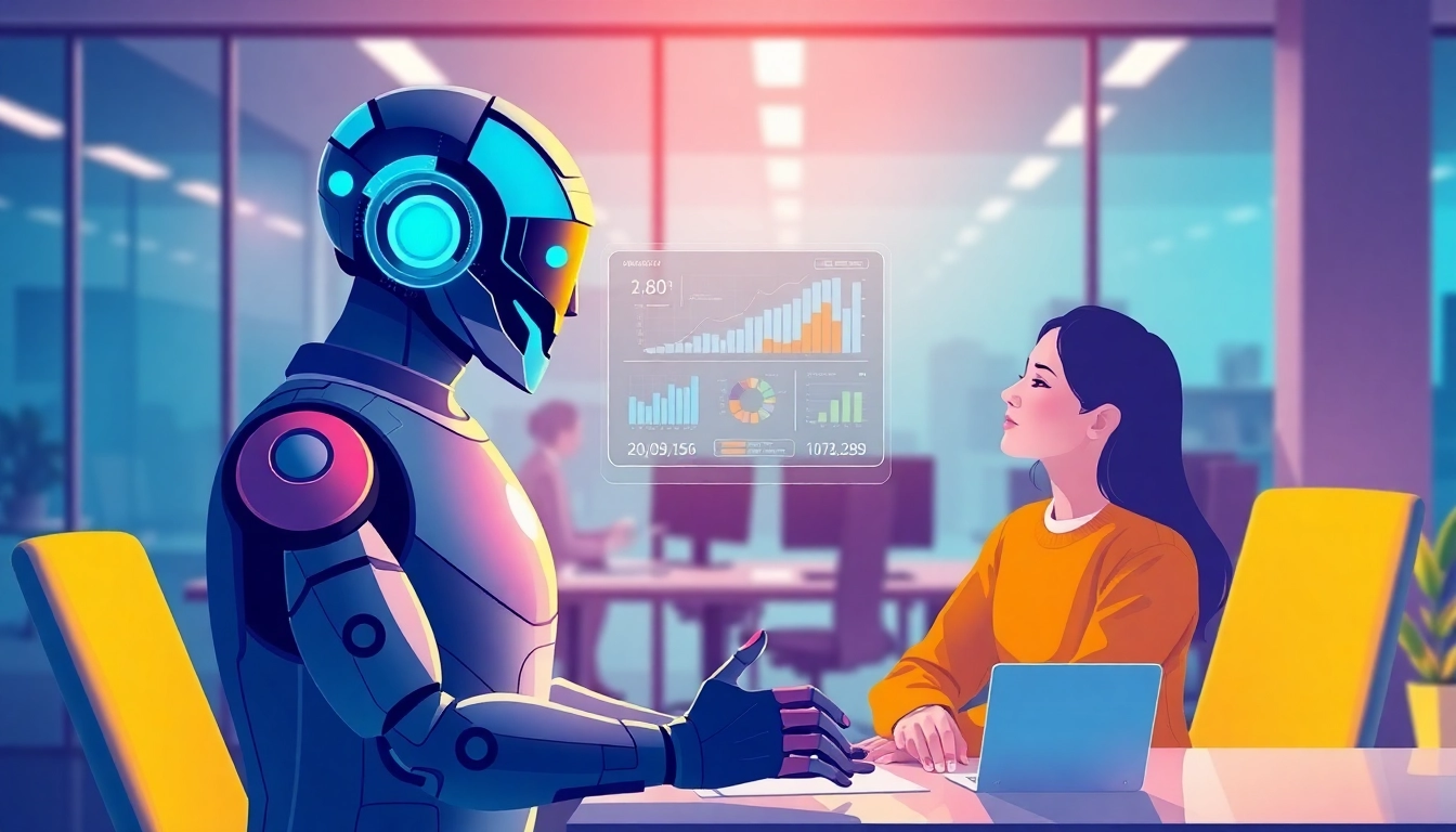 AI agents facilitating collaboration between humans and technology in a modern workspace.