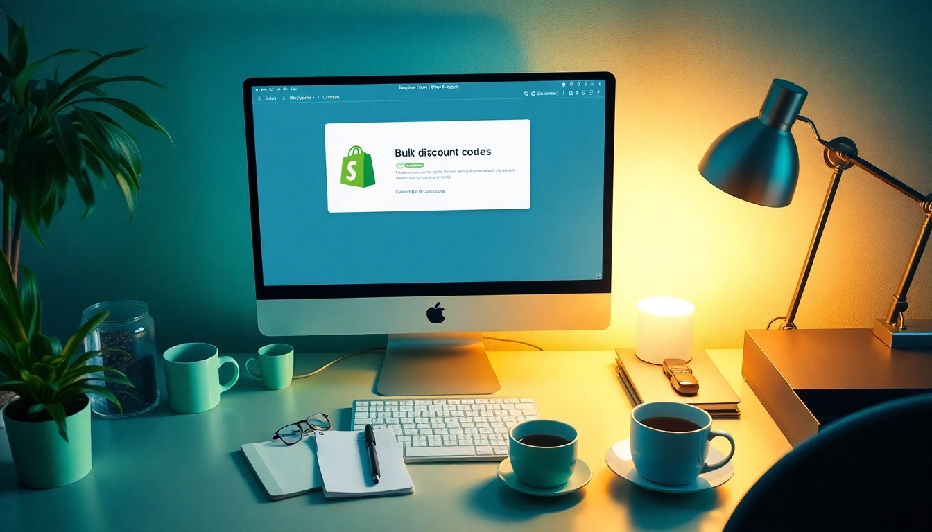 Create Shopify bulk discount codes effortlessly with a user-friendly digital interface displayed on a sleek computer.