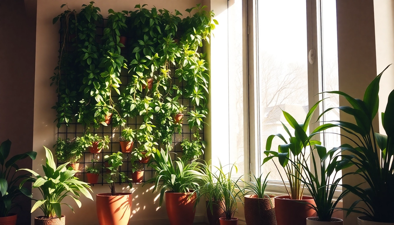 Wandbegrünung Indoor features a vibrant vertical garden filled with diverse plants enhancing home decor.
