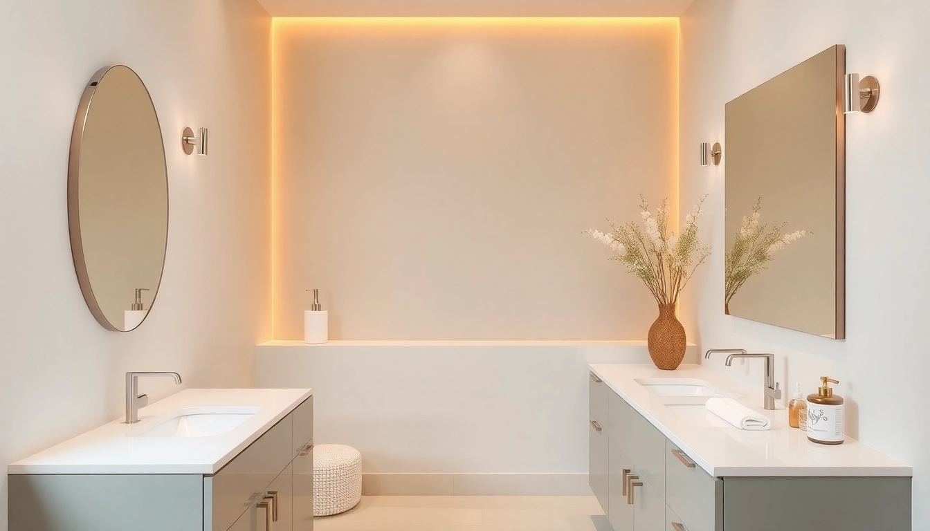 Elegant bathroom remodel featuring a stylish vanity and warm lighting for a cozy atmosphere.