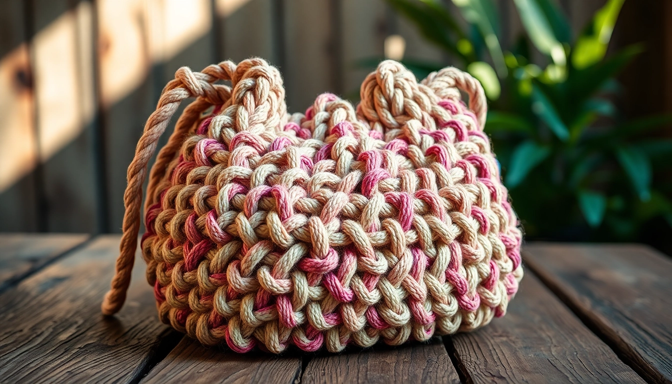 Showcase the Cotton Rope Bag featuring intricate woven patterns and a stylish strap designed for everyday use.