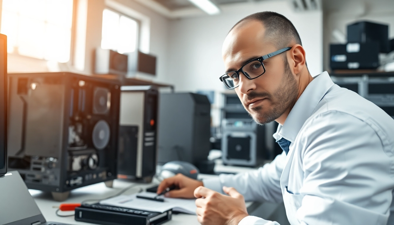 Riparazione pc torino con tecnico informatico al lavoro in un laboratorio moderno
