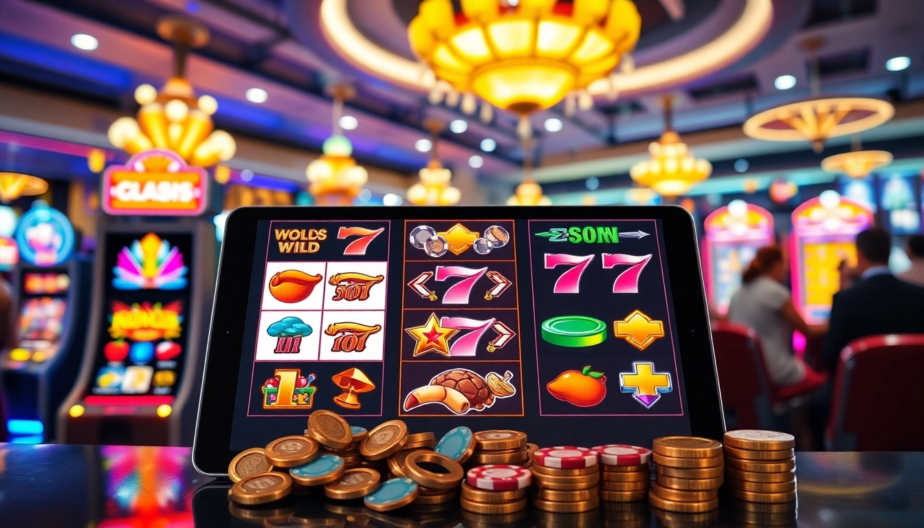Demo slot permainan dengan simbol berwarna-warni di layar, menunjukkan pengalaman judi yang menarik.