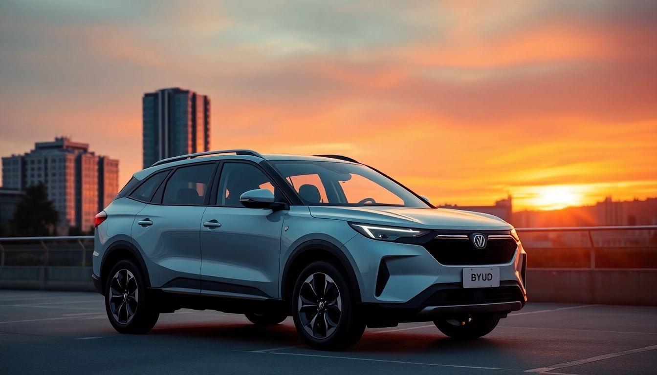 The BYD U8 SUV displays its sleek design in a modern urban setting, symbolizing innovation.