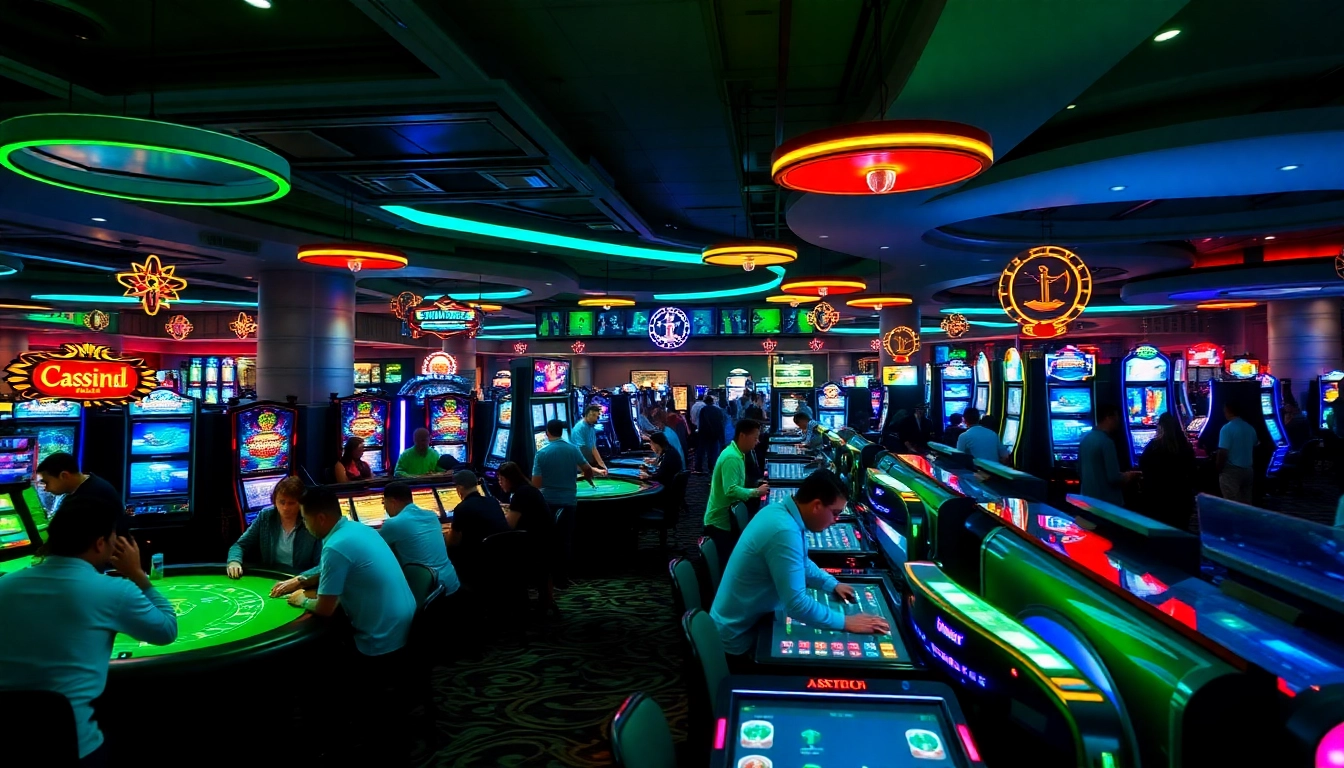 Engaged players enjoying games at a casino zonder cruks, highlighting vivid lights and excitement.