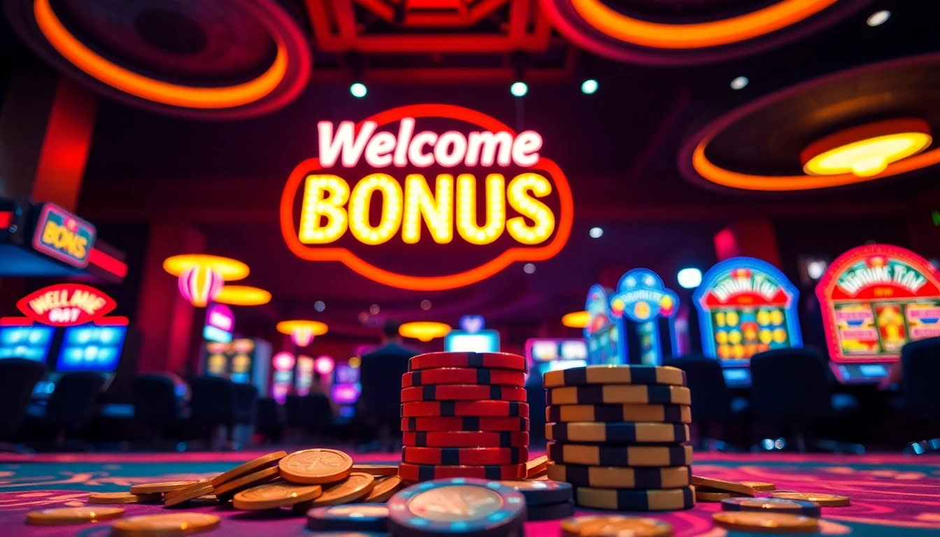 Claim a welcome bonus with vibrant casino gaming setup highlighting excitement and rewards.