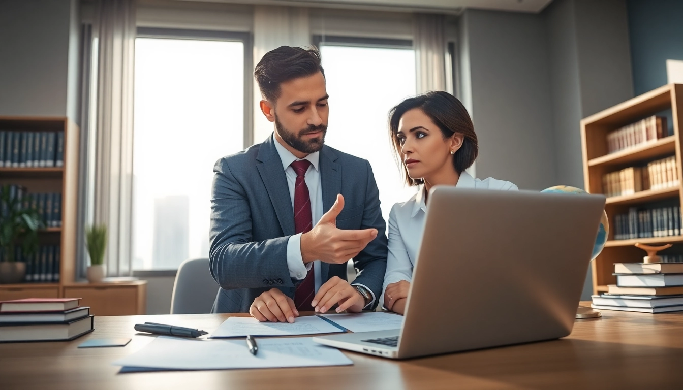 Understanding trademark registration in Dubai through a lawyer's consultation in a modern office.