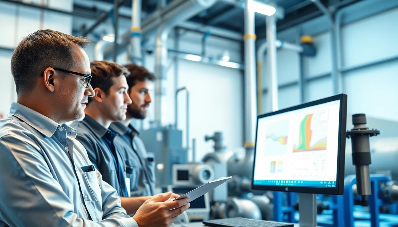 Engineers conducting pipe stress analysis in a professional laboratory setting.