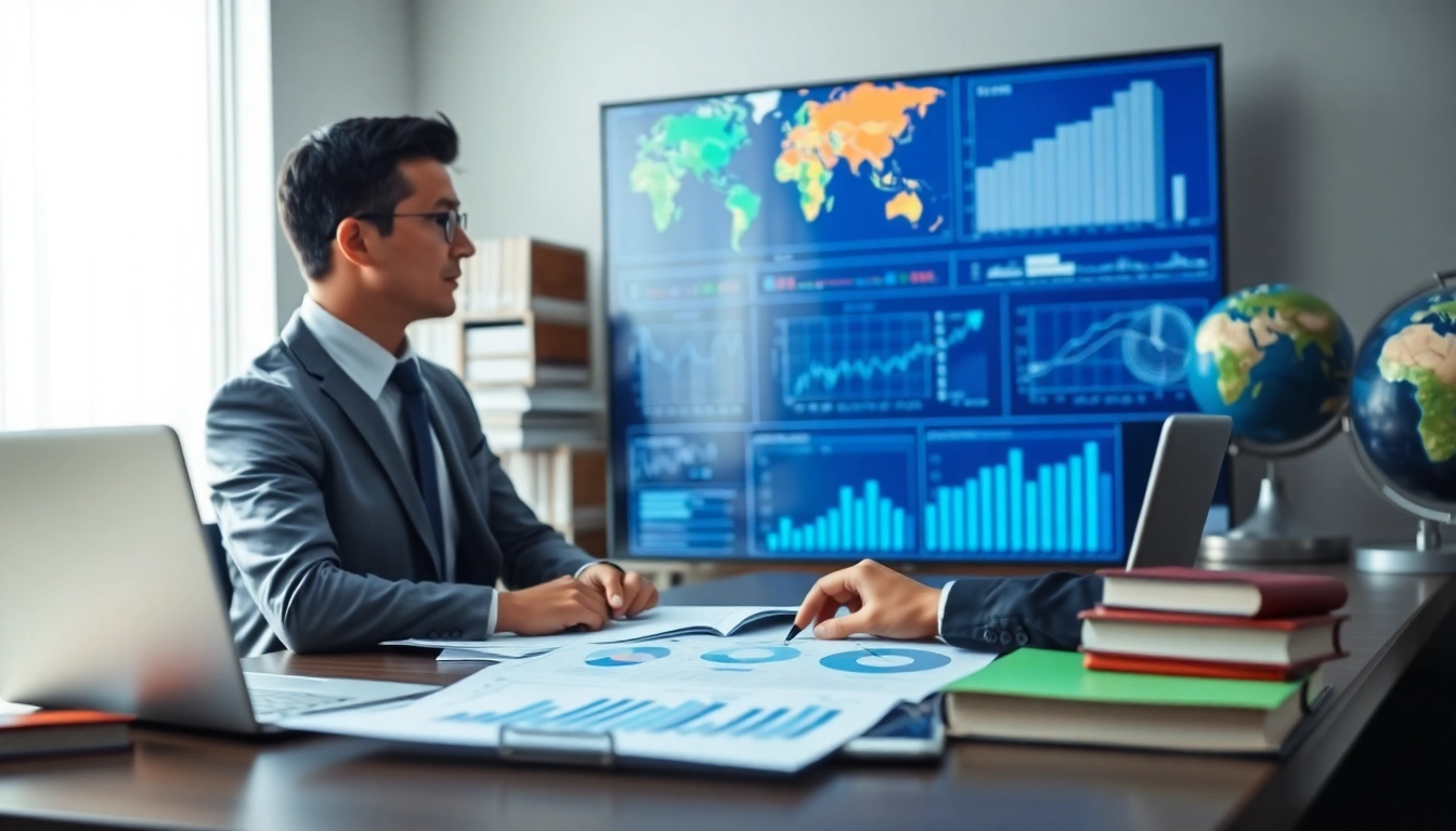 Analyze import tariffs China in a dynamic office with detailed economic charts.