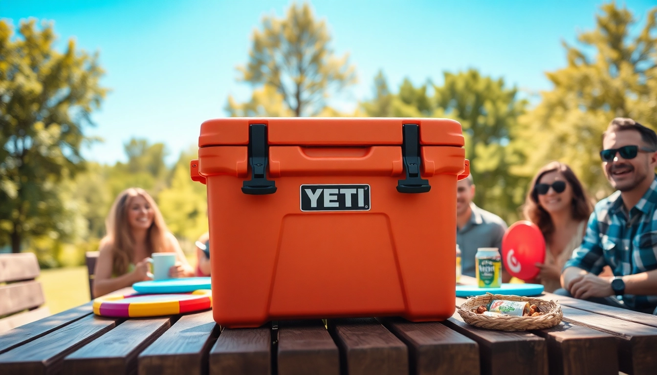 People enjoying a summer day with a yeti like cooler filled with drinks and snacks