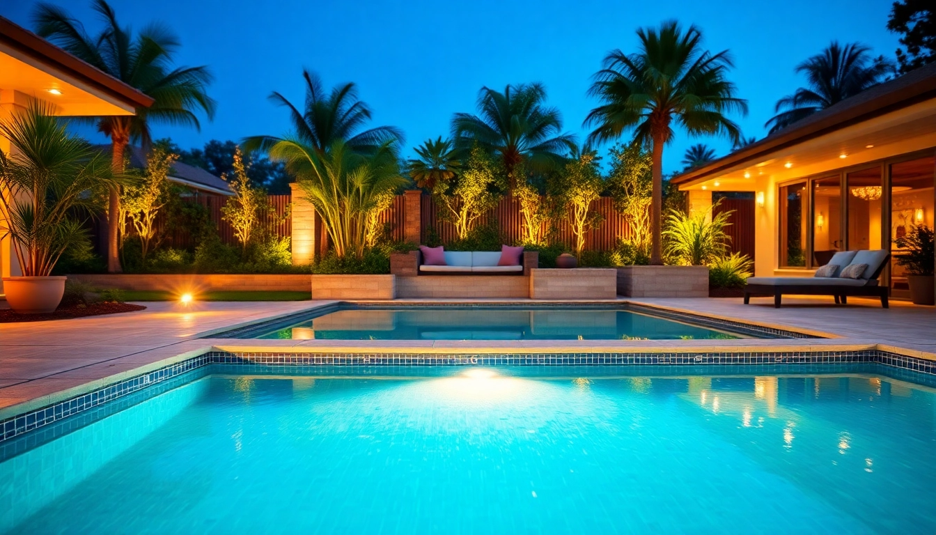 Pool remodel featuring a newly renovated swimming pool with modern tiles and a lush garden backdrop.