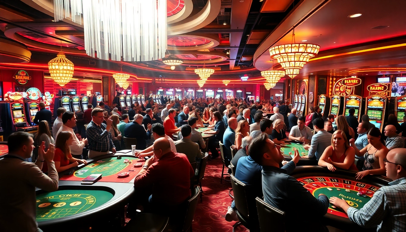 Experience the excitement of a live casino atmosphere filled with players and games.