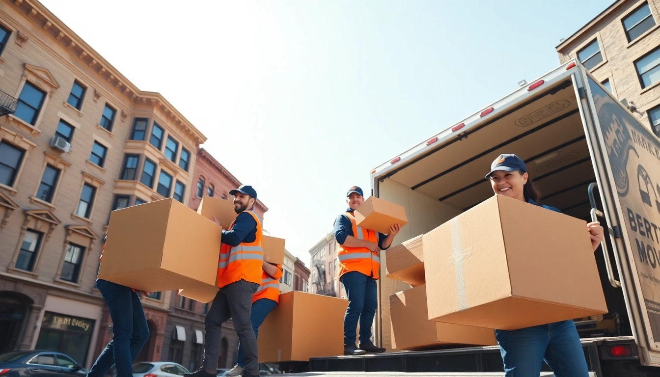 Bronx movers efficiently loading furniture into a moving truck against the backdrop of Bronx architecture.